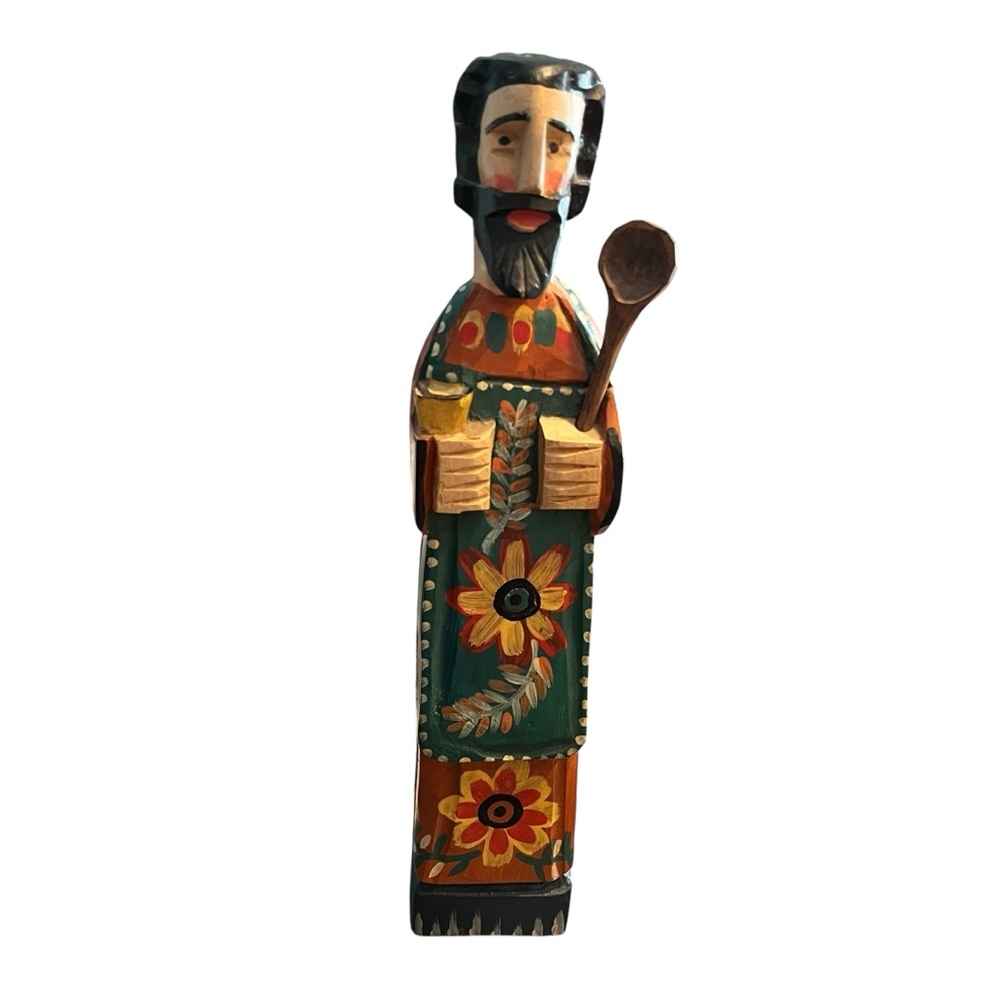 Vtg Guatemala Hand Carved Painted San Pasquale Kitchen Saint Wooden Statue 15x3